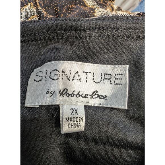 Signature by Robbie Bee Metallic Floral Black Gold Silver Dress 2X NWT - Picture 7 of 9